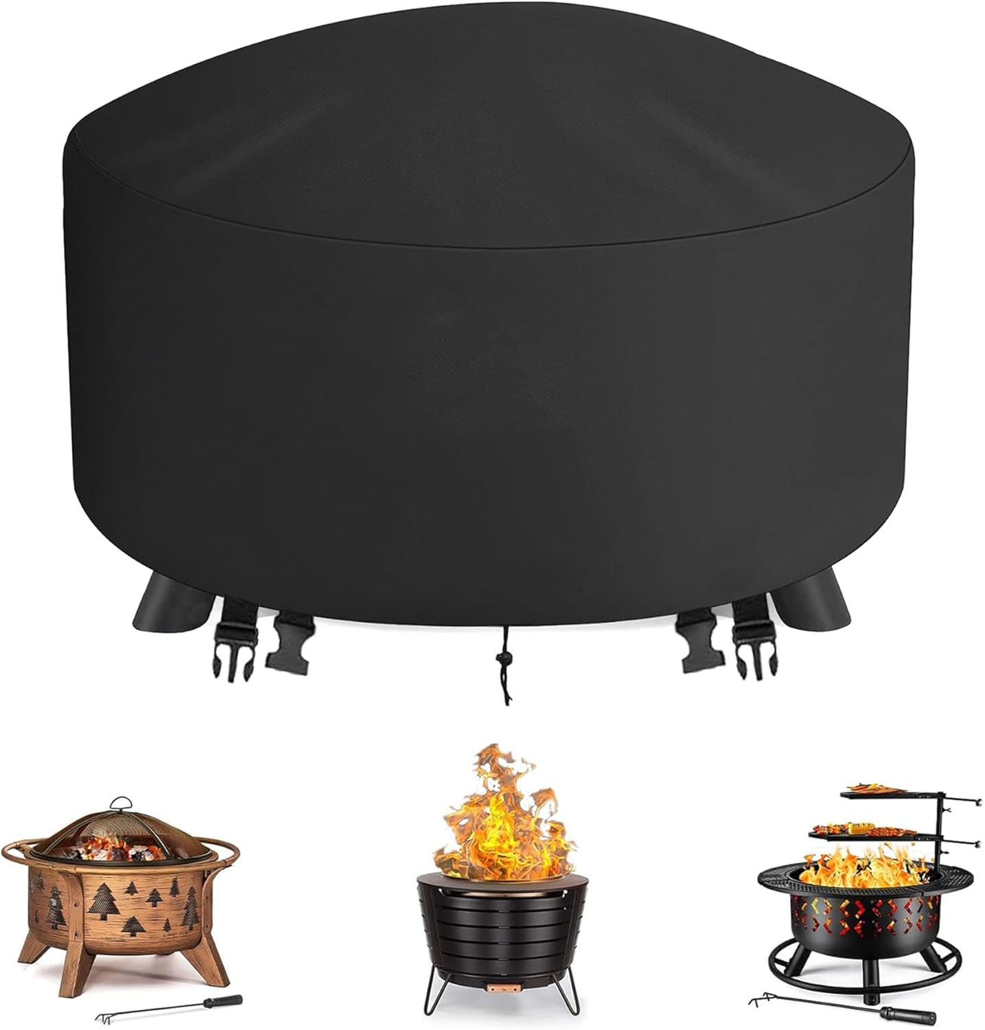Fire Pit Cover round 81CM BBQ Cover Outdoor Waterproof Firepit Cover Patio Fire Table Cover Outdoor 32 Inch round Fire Bowl Cover for Garden, Lawn, Heavy Duty 600D - 81X81X40Cm