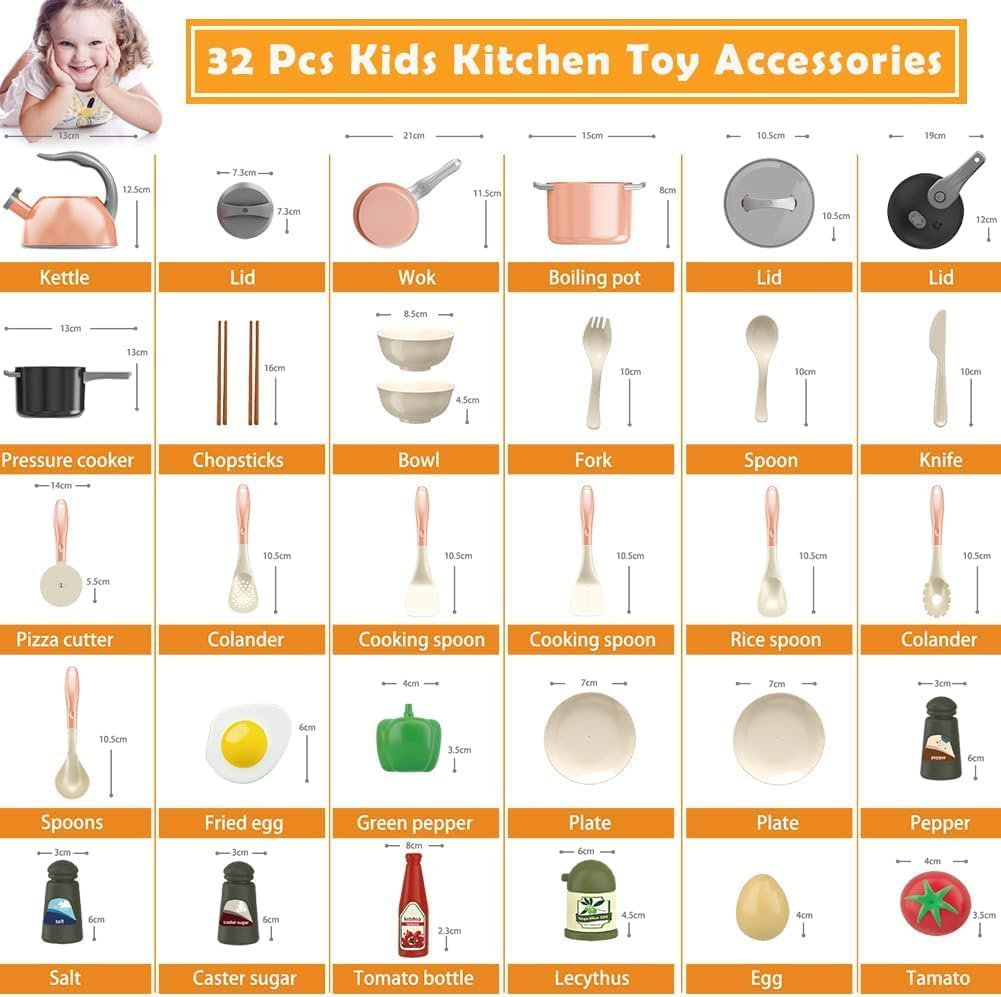 32Pcs Kids Kitchen Toy Accessories, Toddler Pretend Cooking Playset with Play Pots and Pans, Utensils Cookware Toys, Play Food Set, Canned Toy Vegetables,Toddlers Boys Girls Birthday Gift（Pink) image number 6