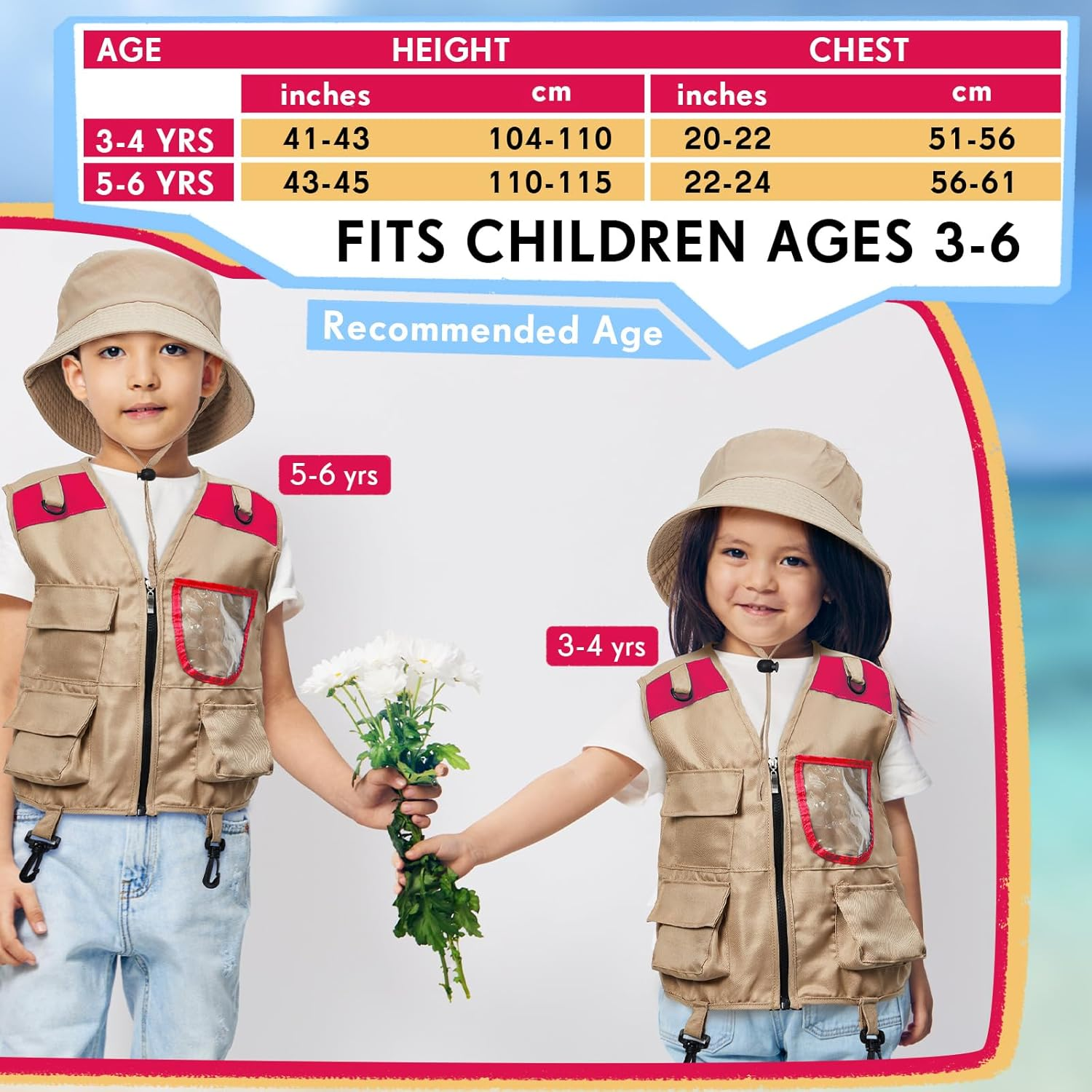 Ramede Kids Explorer Vest and Hat Costume Safari Cargo Vest Outdoor Adventure Camping Vest for Kids Boy Girls Outfit image number 5