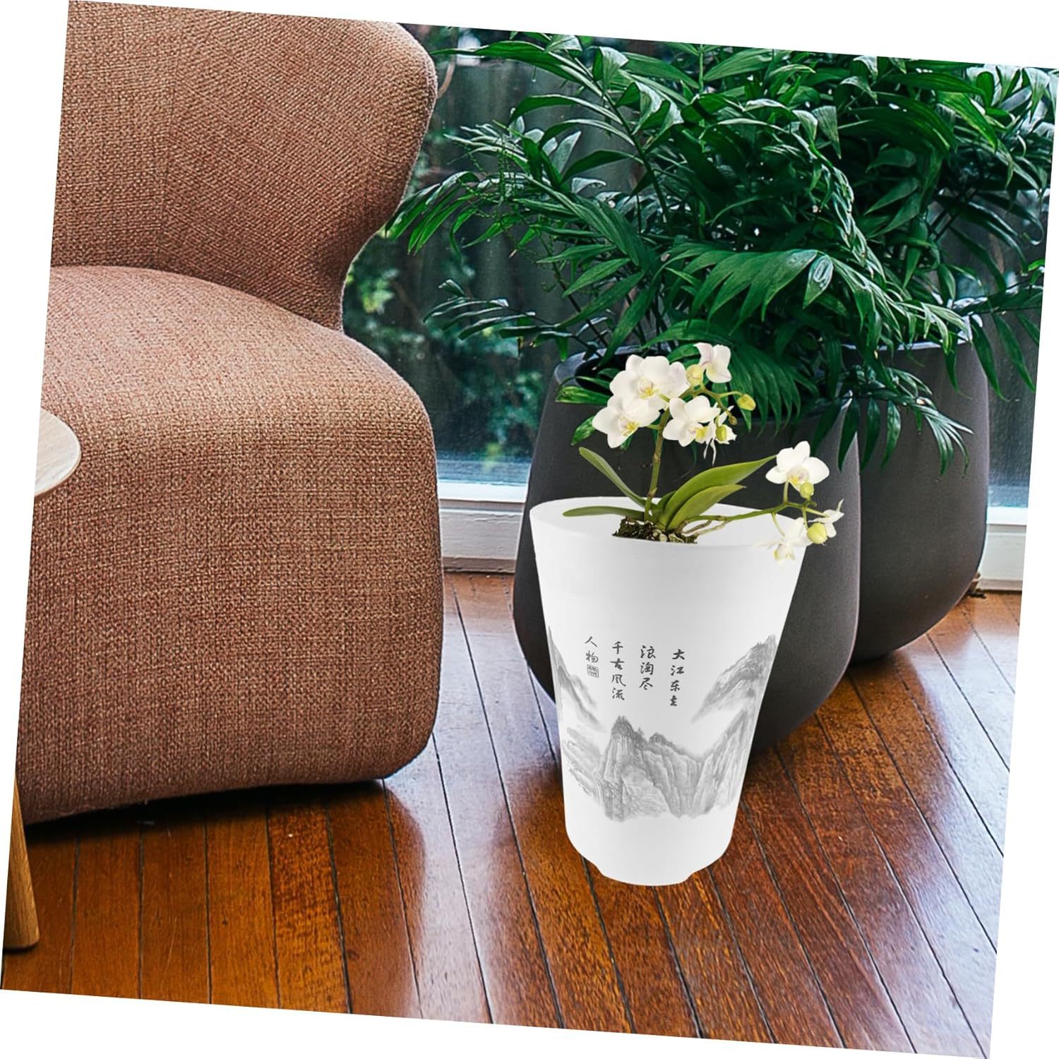 Landscape Resin Flower Pot Herb Planter Plant Pot for Indoor Plants Water Drainage and Airflow image number 1