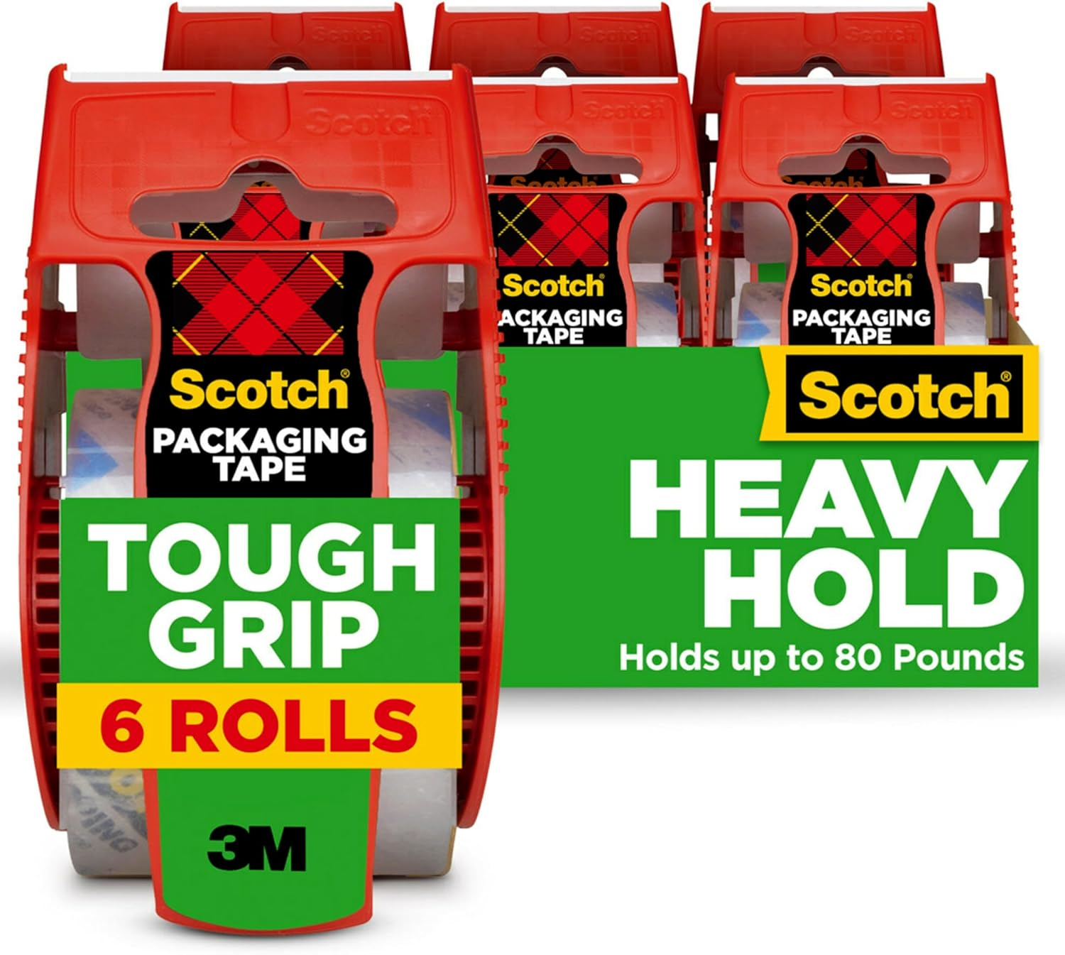 Scotch Tough Grip Moving Packing Tape, Clear, Moving Tape That Secures Boxes up to 80 Pounds, Moving Supplies, 4.78 Cm. X 20.3 M, 6 Tape Rolls with Dispensers image number 4