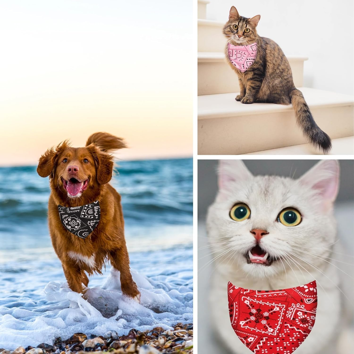 Dog Bandana Collar Scarf, 6Pcs Pet Triangle Bib with Adjustable Buckle, Pet Bandana Puppy Dog Scarf Collar Neckchief with Adjustable Buckle, Dog Neckerchief Bandana Collars image number 4
