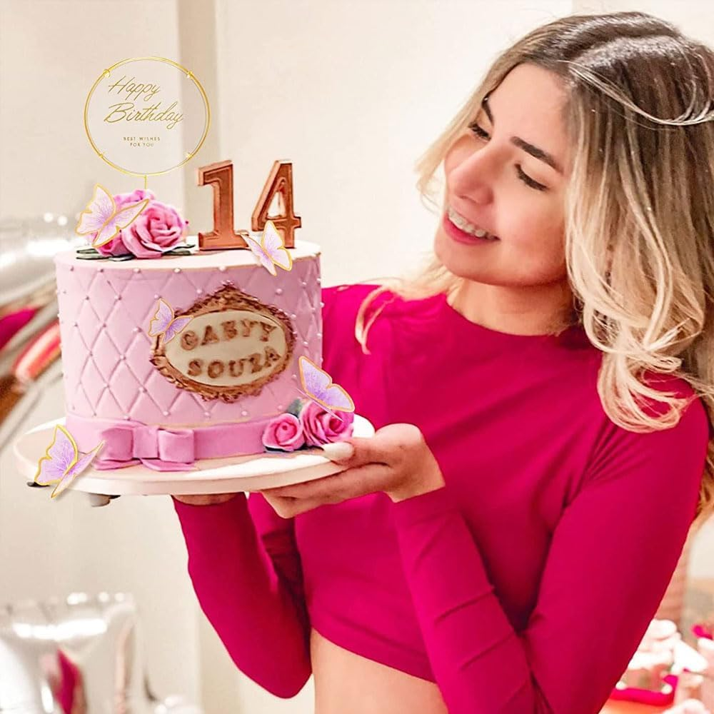 22 Pieces Cake Decorating Butterfly Toppers, Cake Topper with Happy Birthday and 3D Butterfly Cake Toppers,Suitable for Wedding Cake Topper,(Purple, Pink) image number 5