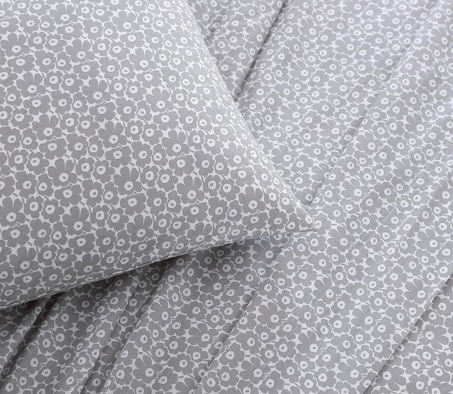 MARIMEKKO - Queen Sheets, Cotton Percale Bedding Set, Crisp & Cool Home Decor (Pikkuninen Unikko Grey, Queen) image number 5