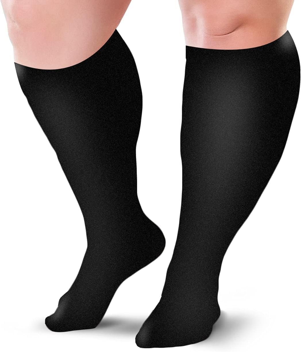 4XL Wide Calf plus Size Compression Socks 15-20 Mmhg for Fatigue, Pain, Leg Swelling, Comfy Compression, Stretch to 28 Inches / 70Cm (Black, XXXXL) image number 3