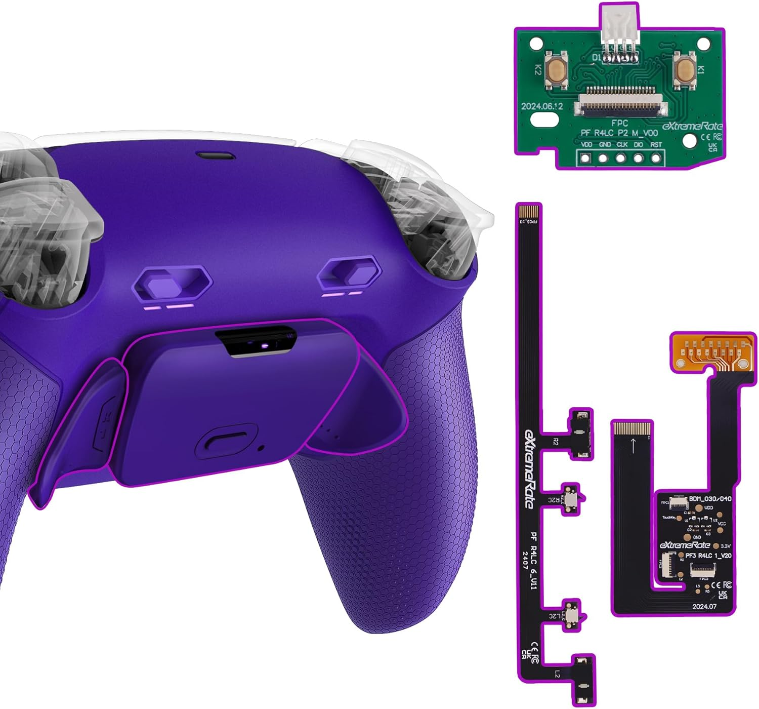 Extremerate Rise plus MAX Back Paddles Kit with Clicky Trigger Stops & Rubberized Grip for PS5 Controller BDM-030 040 050, Remappable Back Buttons Kit for PS5 Controller - White Gray - NO Controller