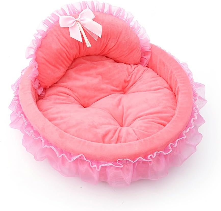 AIMALL Soft Princess Pet Bed with Lace Design and Removable Cushion for Cats and Small Dogs Anti-Slip Bottom 18.9 Inches Diameter