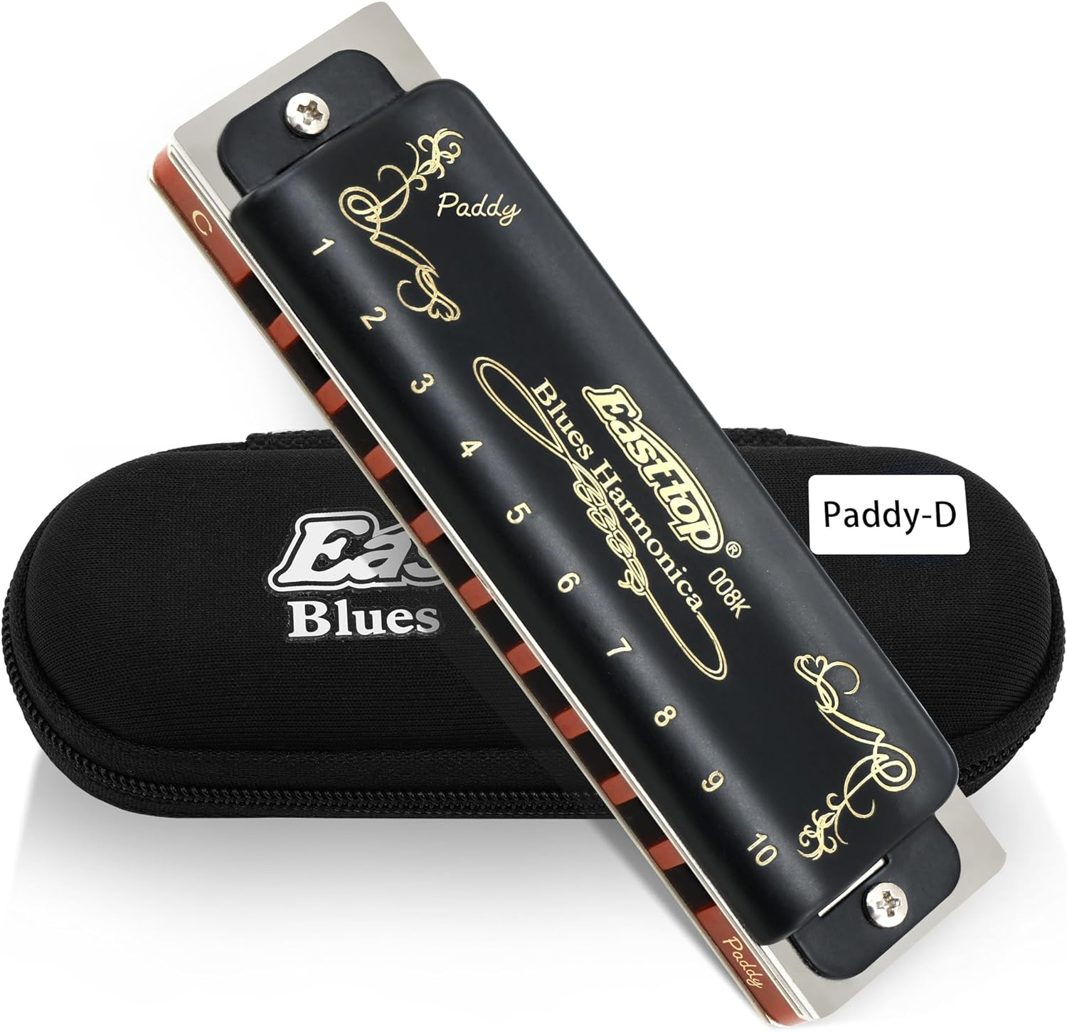 East Top Harmonica Key of Paddy D, 10-Hole Diatonic Blues Harmonica Mouth Organ with Case for Adults, Professionals, Beginner, Students and Kids,As Gift