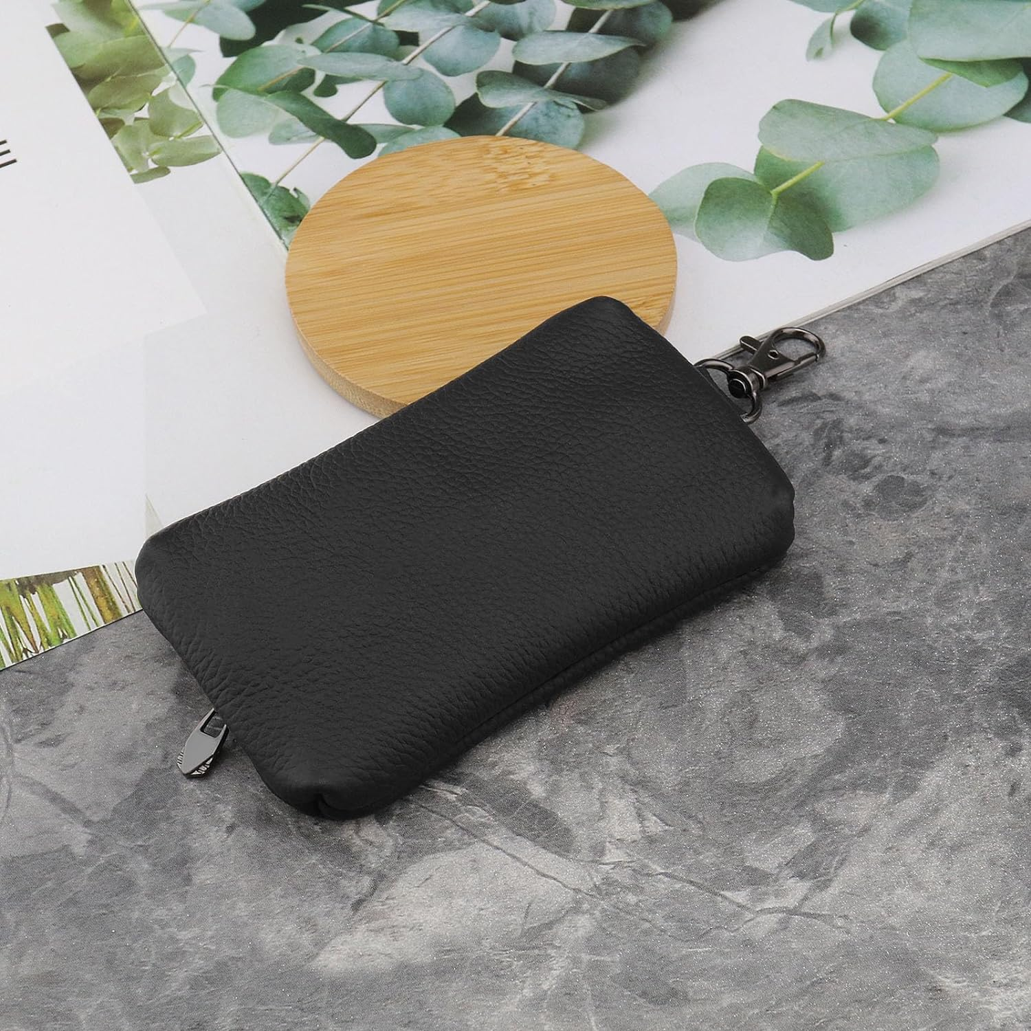 SING F LTD Car Leather Key Zipper Card Bag Car Keycase Heavy Duty Leather Key Wallet Key Pocket Accessories for Men Women 12X7Cm Black image number 6