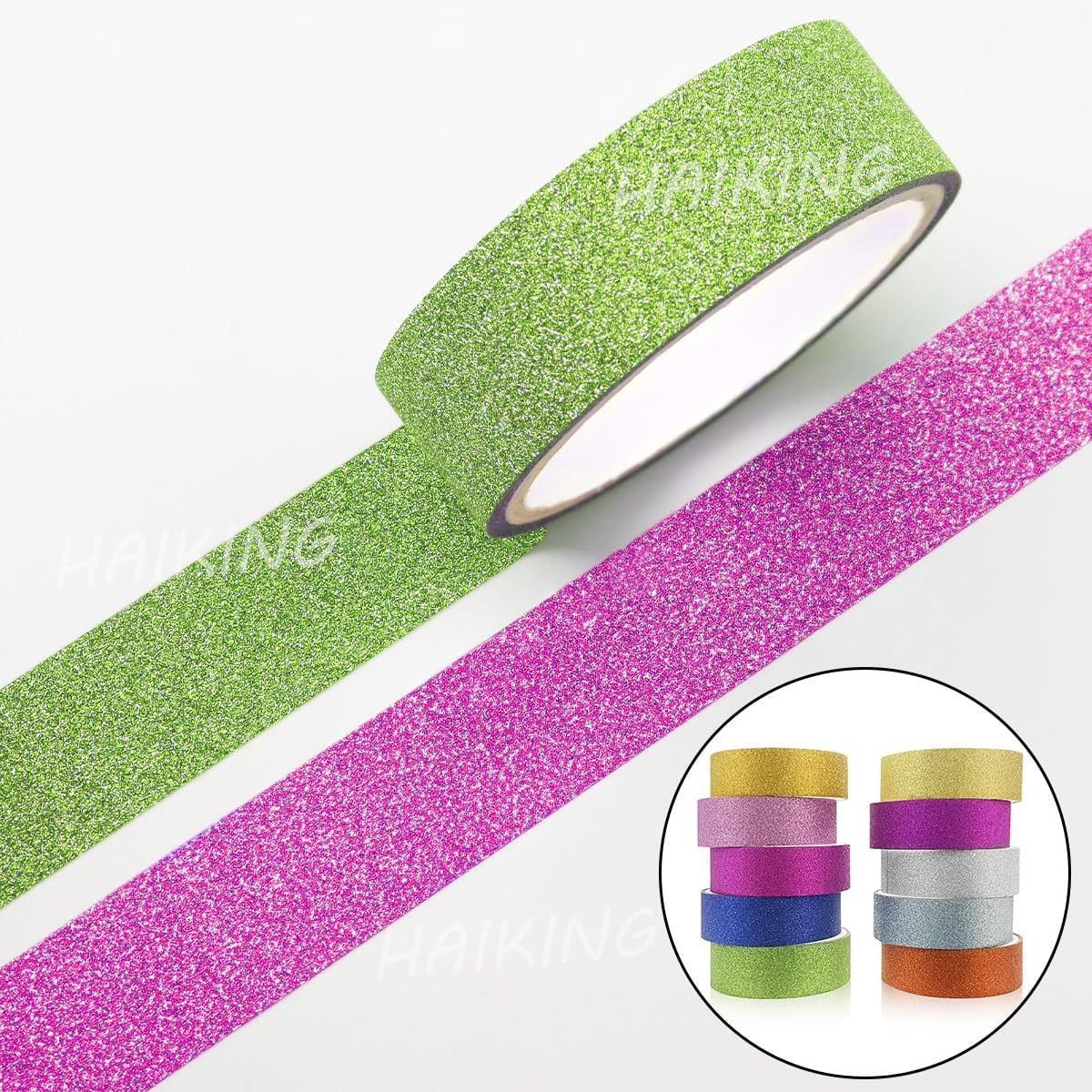 Glitter Washi Tape Set, 10 Rolls Colored Sparkle Decorative Tapes for Craft, Scrapbook, Gift Wrapping (3M/9.8Ft) image number 6