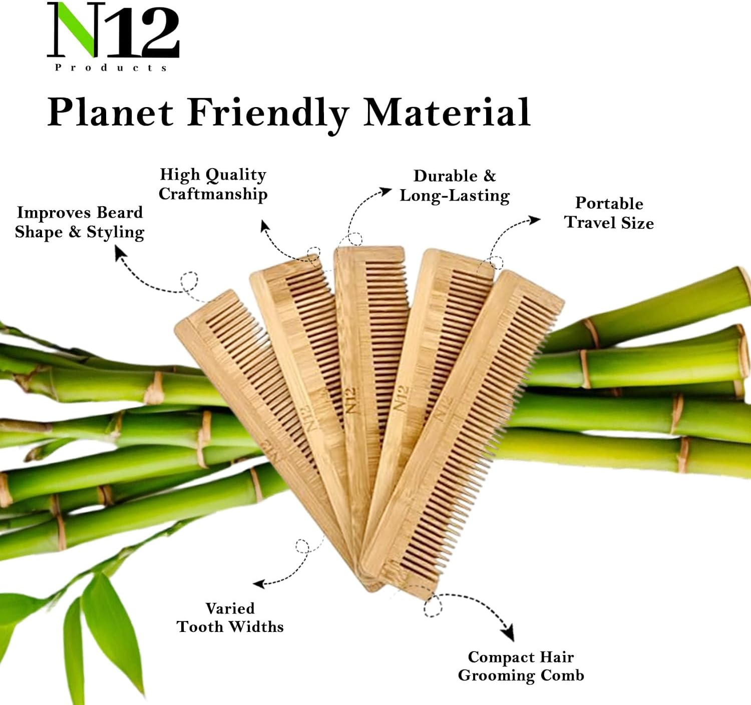 5 Bamboo Wood Pocket Beard Comb Set of 5, 100% Natural Wooden Combs for Beard, Hair, Mustache, Men & Women, Travel-Friendly, Eco-Friendly Grooming Solution image number 3