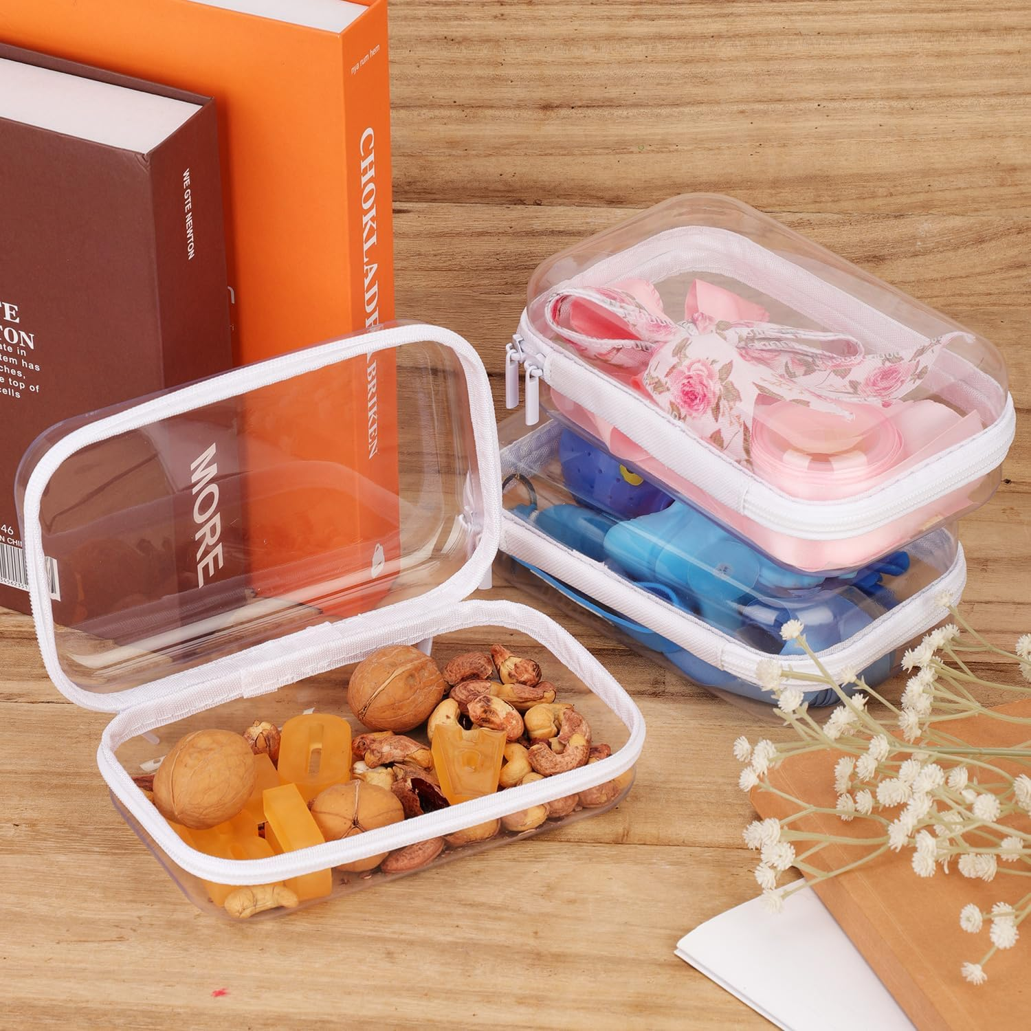 3Pcs Zippered Transparent Cases for Snacks, Potable Clear Organizer Snacks Hard Clear Zipper Case Pouch Clear Zipper Case for Storing Snacks Kids Gift, Transparent, One_Size, Transparent Plastic image number 2