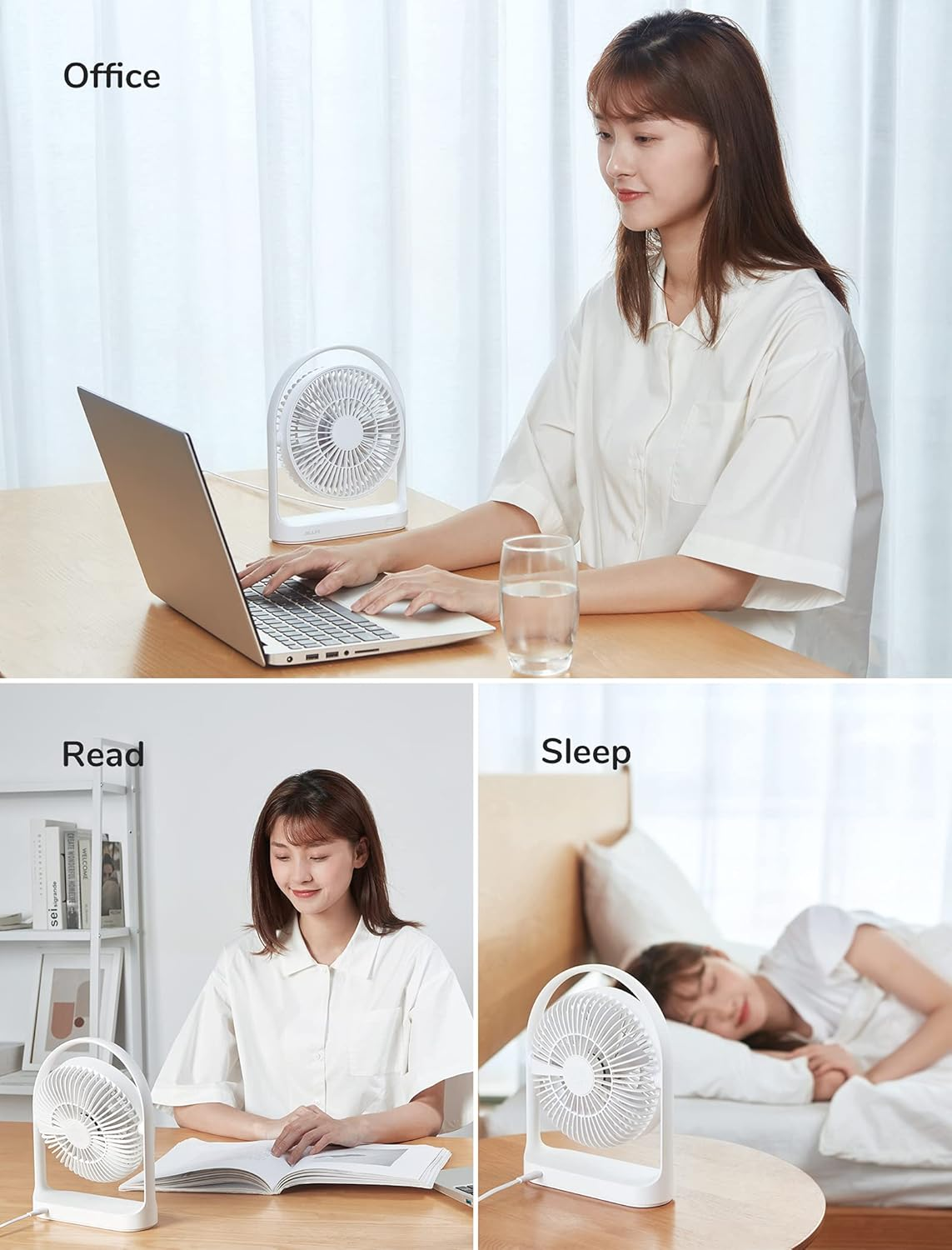 JISULIFE Desk Fan, Small Personal USB Desktop Fan with 4 Speeds, Quiet Operation Mini Portable Table Cooling Fan with Unique Design for Home Desktop Office Table Bedroom, Strong Wind, 330&deg;Rotate-White image number 6