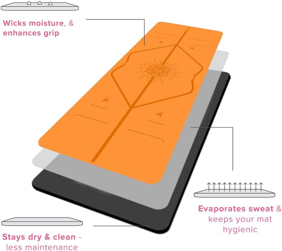 Liforme Happiness Yoga Mat - the World'S Best Eco-Friendly, Non Slip Yoga Mat with the Patented Alignment Marker System - Biodegradable and Natural Rubber Yoga Mat - Happiness Orange Special Edition image number 4