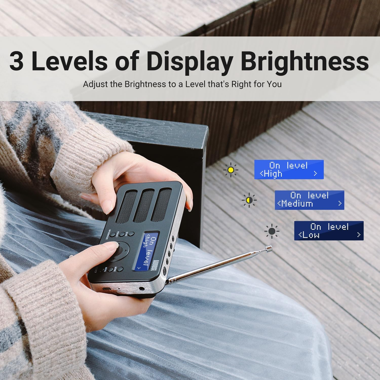 August MB225 Portable DAB Radio DAB/DAB +/FM - RDS Function, 40 Presets, Stereo/Mono Portable Digital Radio, Dual Alarm, Rechargeable Battery, Headphone Jack (Black) - Black image number 6