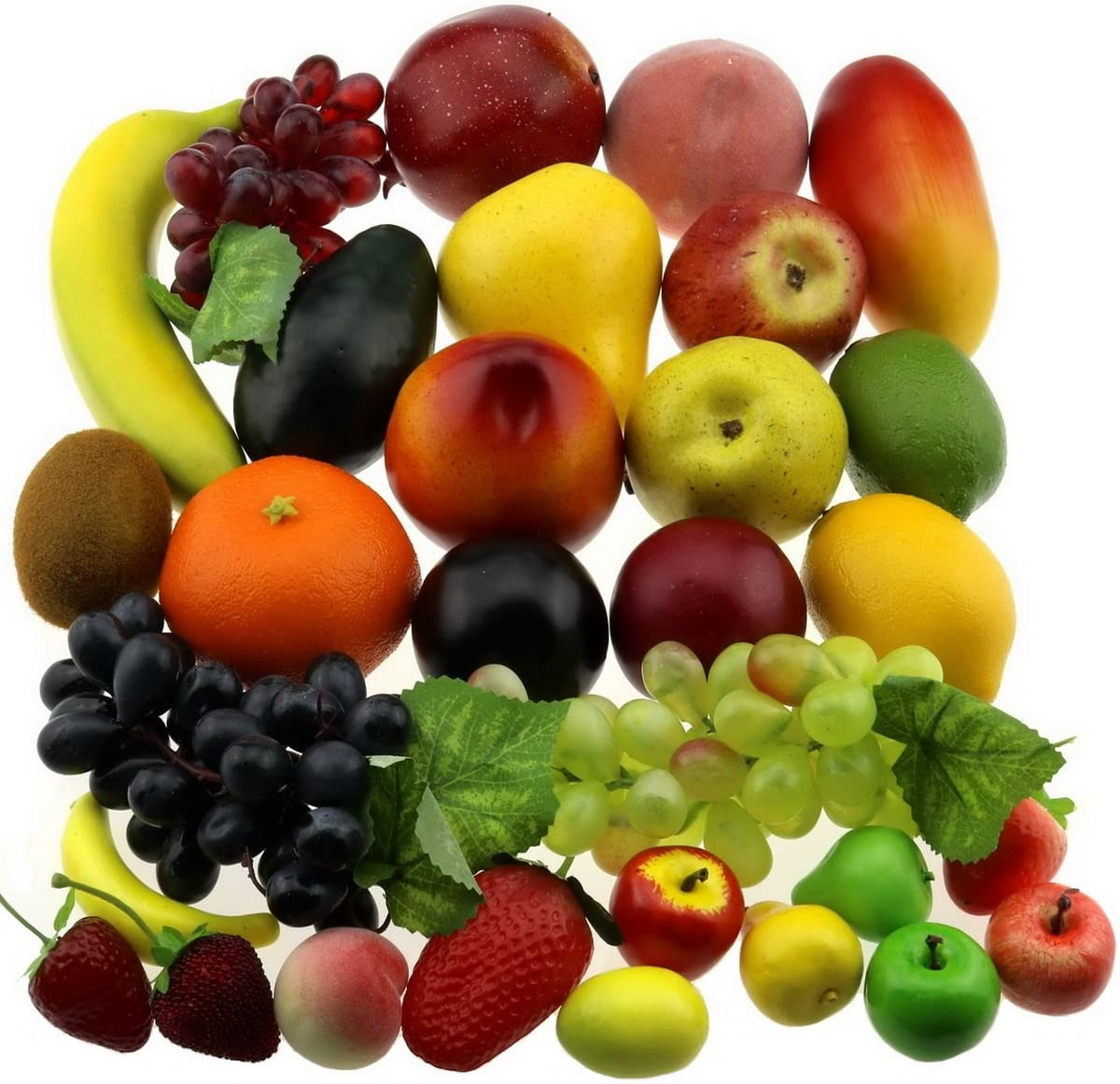 Gresorth 30 Fruits of Decorative Realistic Artificial Fruit Decoration Fake Lemon Banana Apple Grape Peach Pear Mango Strawberry Orange &hellip;
