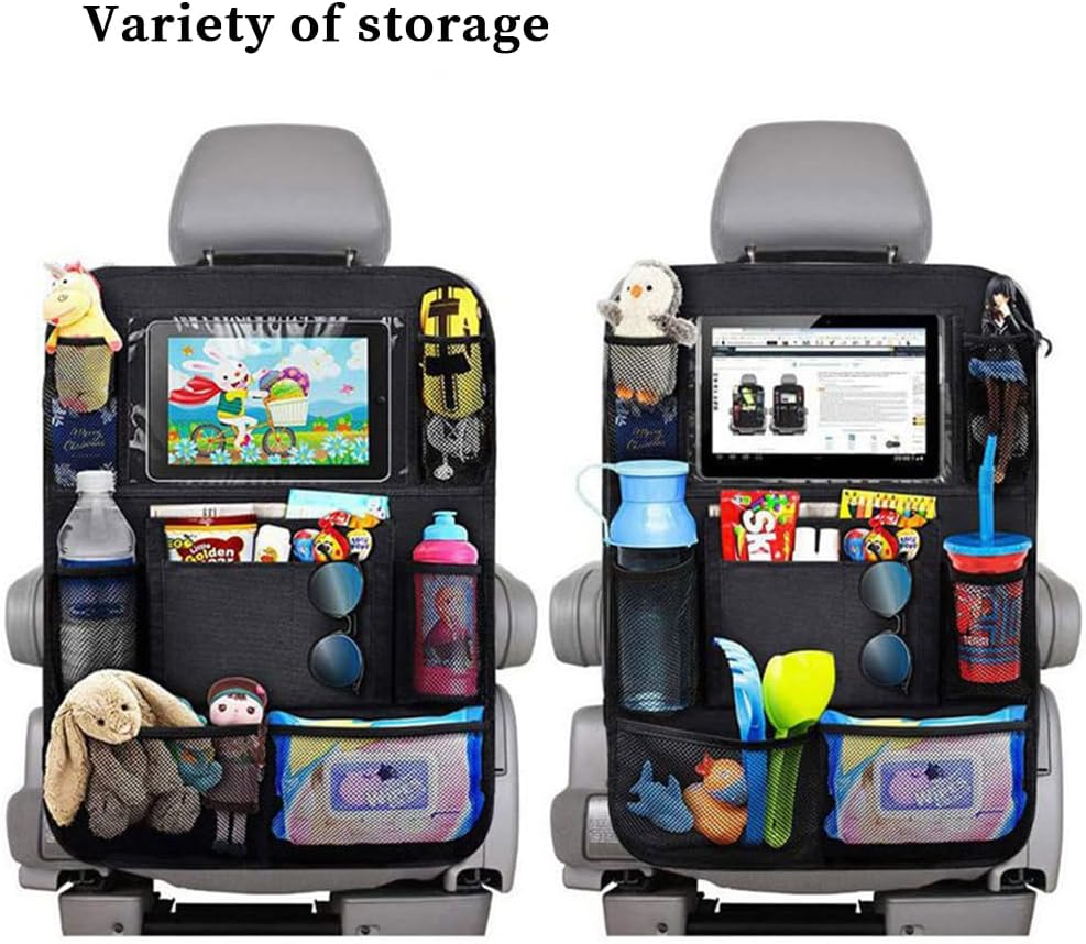 Backseat Car Organizer, 2 Pack Car Back Seat Protectors, Kick Mats for Kids with Touch Screen Tablet Holder, Multi Pockets for Toy Bottle Tissue Box Travel Accessories image number 4