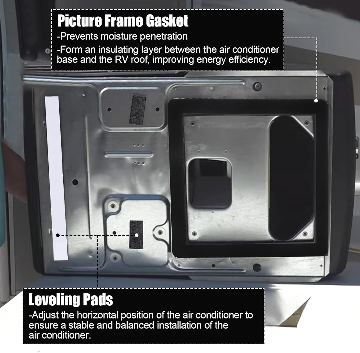 Universal RV Roof Air Conditioner Gasket Kit, 14X14In Camper Roof A/C Gasket Kit - Waterproof Compression Seal Insulation - Self-Adhesive Picture Frame Gasket and Leveling Pads image number 1