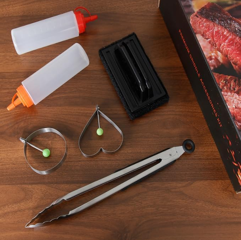 Griddle Accessories Kit, Flat Top Grill Accessories Set, Outdoor BBQ Tool Set, Grilling Utensils Set with Long Handle Metal Spatula, Griddle Scraper, Cleaning Kit, Carry Bag image number 4