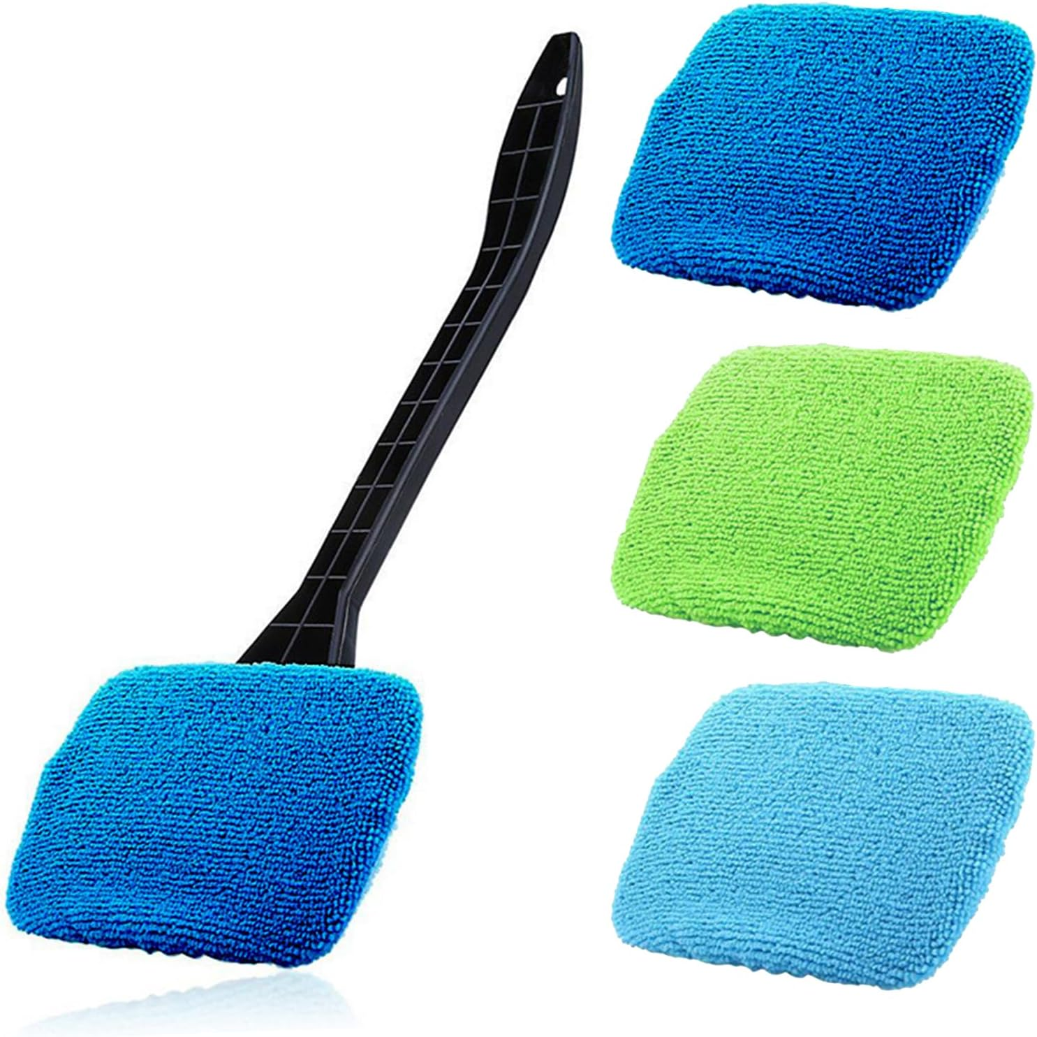 Microfiber Car Window Cleaning Tool, 4 Washable Reusable Cloth Pads,A 180 &deg; Twist Handle
