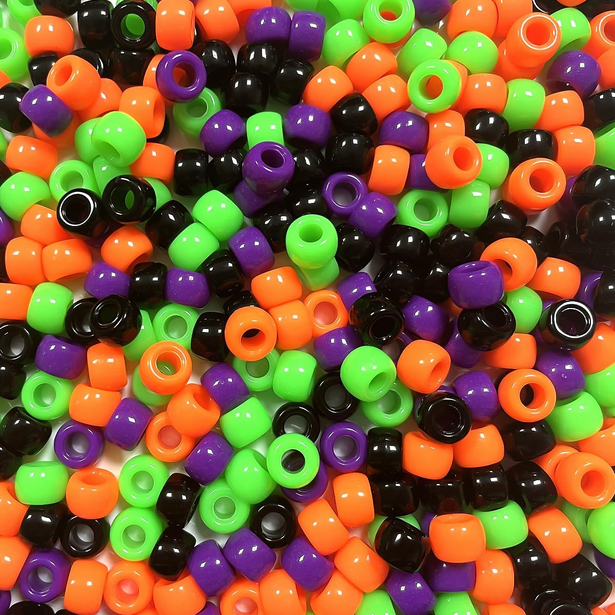 Halloween Pony Beads, 500 Pcs Mini Orange Green Purple and Black round Plastic Beads for DIY Bracelets, Necklace, Hair Braids, Making Crafts (5 X 7Mm)