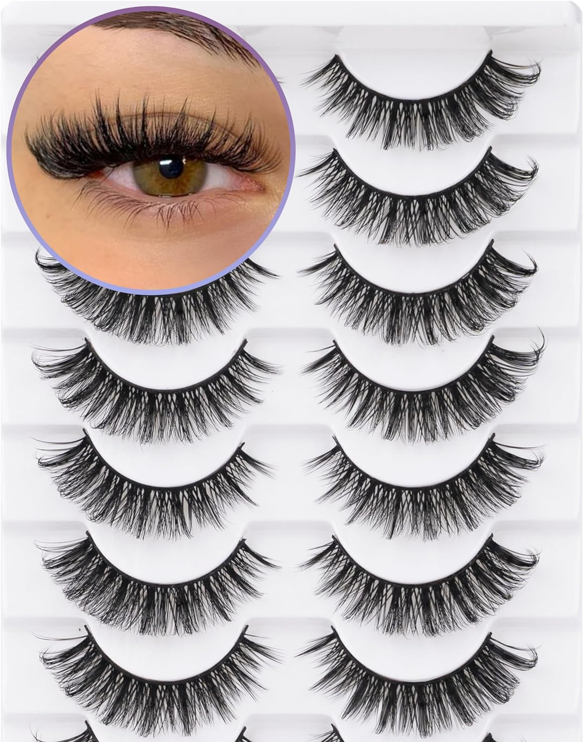 Russian Strip False Eyelashes D Curl Soft Faux Mink Lashes Natural Curly Cat Eye Fake Lashes Extension 10 Pairs Happy Heartbeat(Ic9)