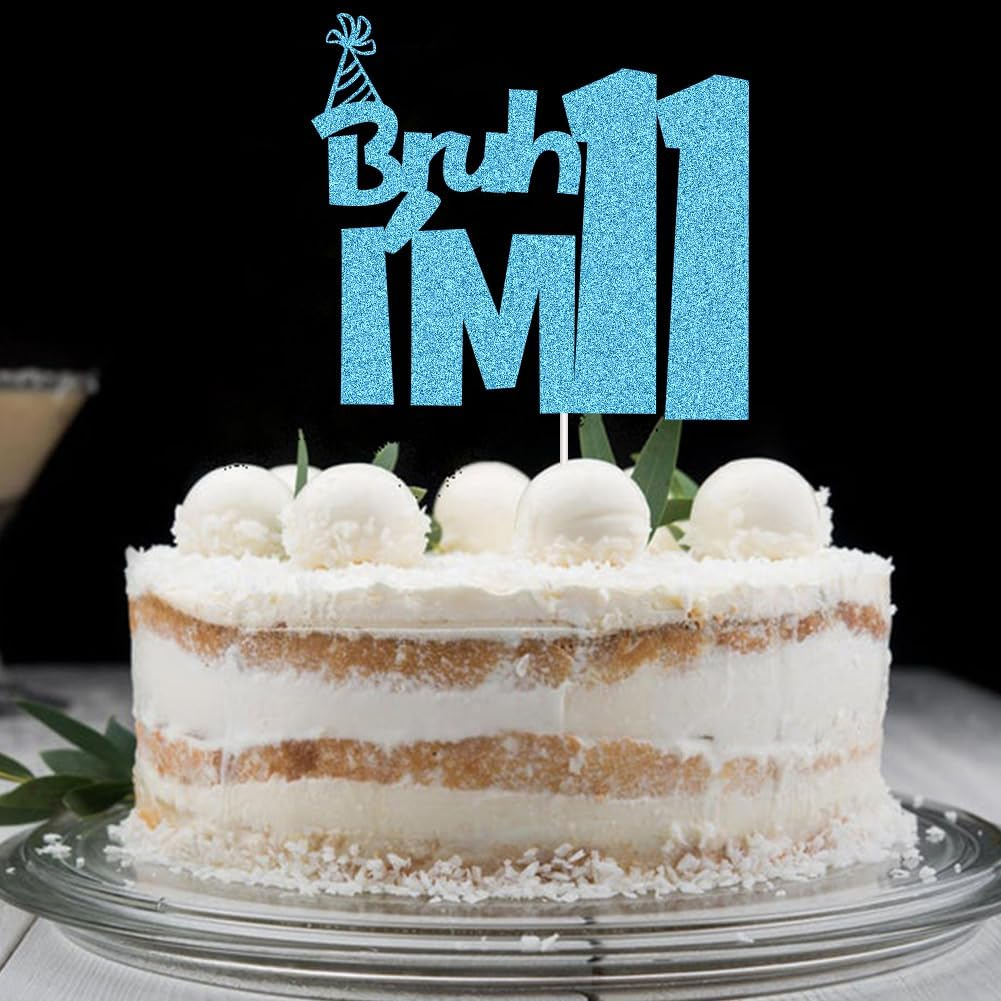 XIUHUBA Bruh I'M 11 Cake Topper, Happy 11Th Birthday Cake Decor, Kids Boys 11Th Birthday Party Decorations, Funny Eleven Years Old Birthday Party Supplies Blue Glitter image number 5