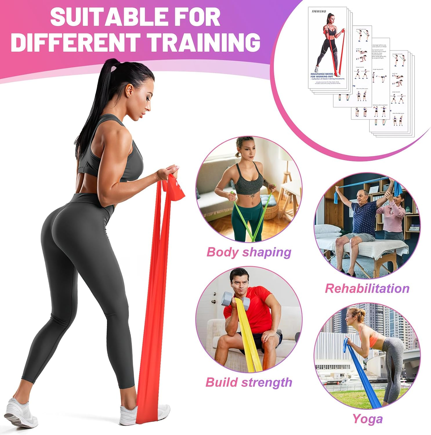 Resistance Bands Set, 5 Pcs Exercise Bands Elastic Stretch Bands for Yoga Pilates Fitness Stretching Strength Training, Workout Bands for Home Gym image number 6