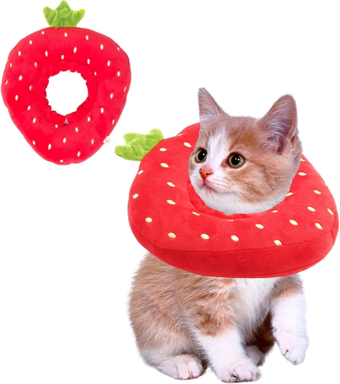 Adjustable Cat Recovery Collar, Cute Strawberry Collar after Surgery, Wound Healing Protective Cone Surgery Recovery Elizabethan Collars, Soft Cat Collar for Kitten Cats (Strawberry, L) image number 1