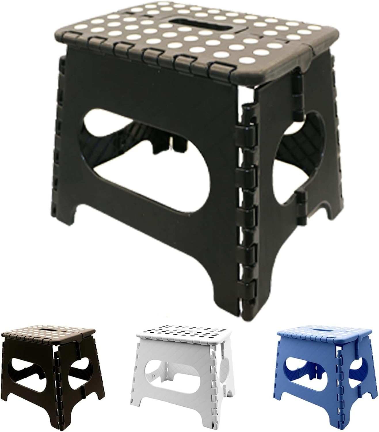 Folding Step Stool 11", Durable Kids Step Stool, Heavy Duty Step Stools for Adults, Compact Foot Stools, Light-Skid Resistant and Open with One Flip for Kitchen, Bathroom, Holds up to 300 Lbs (Black)