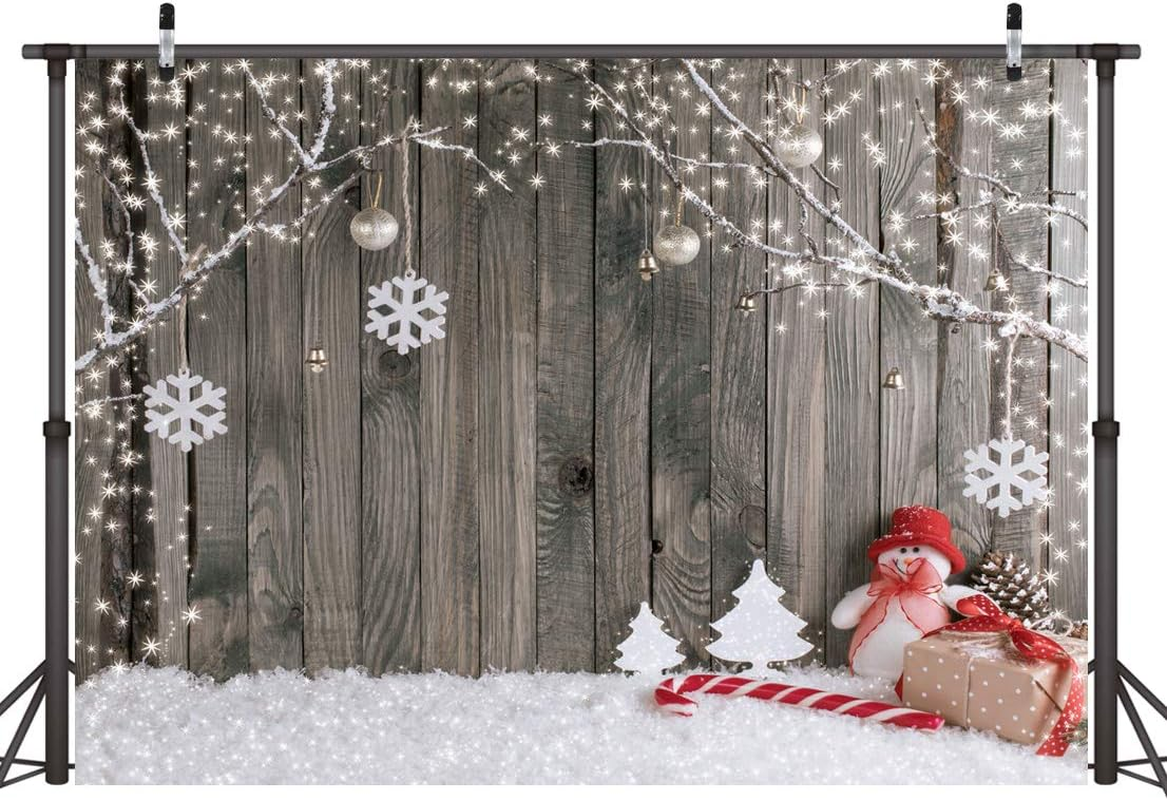 LYWYGG 8X6FT Christmas Backdrop Snow Floor Photo Backgrounds Wooden Wall Photography Backdrops for Child CP-70-0806 image number 1