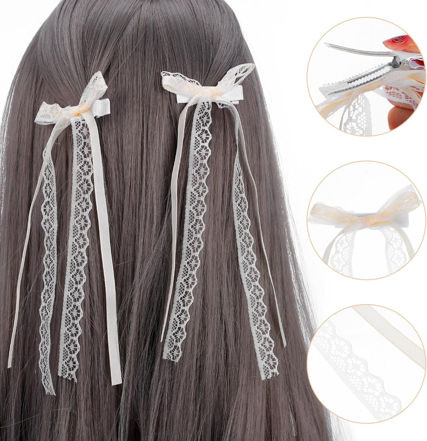 2 Pcs Lace Hair Bow Clips - Elegant Lace Bows for Girls and Women, Stylish Hair Accessories for Casual and Formal Occasions