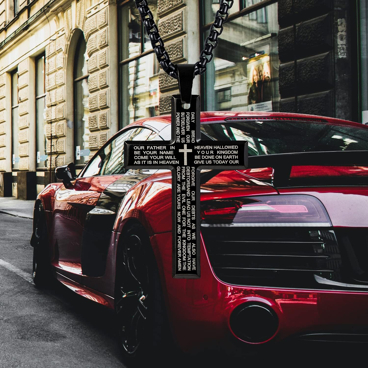 Car Mirror Hanging Accessories Bible Cross Pendant, Car Decor, Stainless Steel, Patriotic, Valentine'S Day