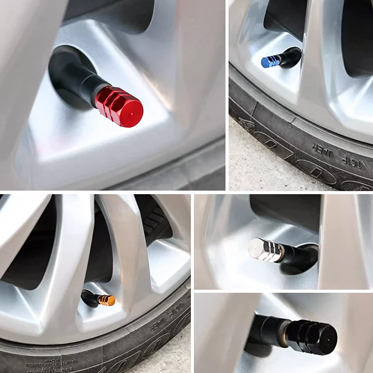 BOROLA Car Tire Valve Stem Caps with Hexgon Style(Blue, Pack of 5) image number 5