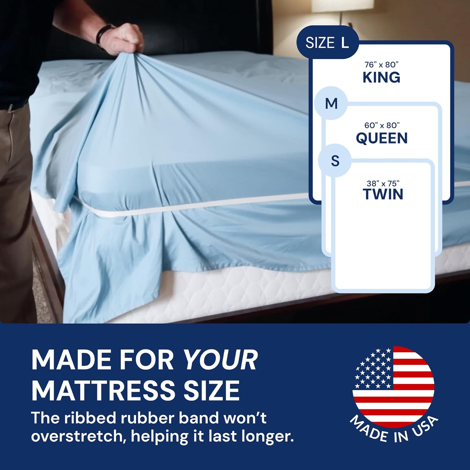 RUBBER HUGGER Bed Sheets Holder Band, King Size Mattress, Sheet Holder for Corners, Elastic Bedding Holder Band to Hold Sheets on the Bed, 1 Strap for Adjustable Mattresses Included, Large Size image number 3