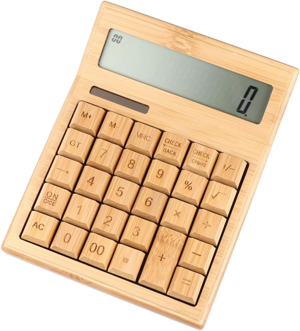 Key Bamboo Solar Calculator for Office Portable Electronic Calculator Buttons for Desk Use and Basic Calculations