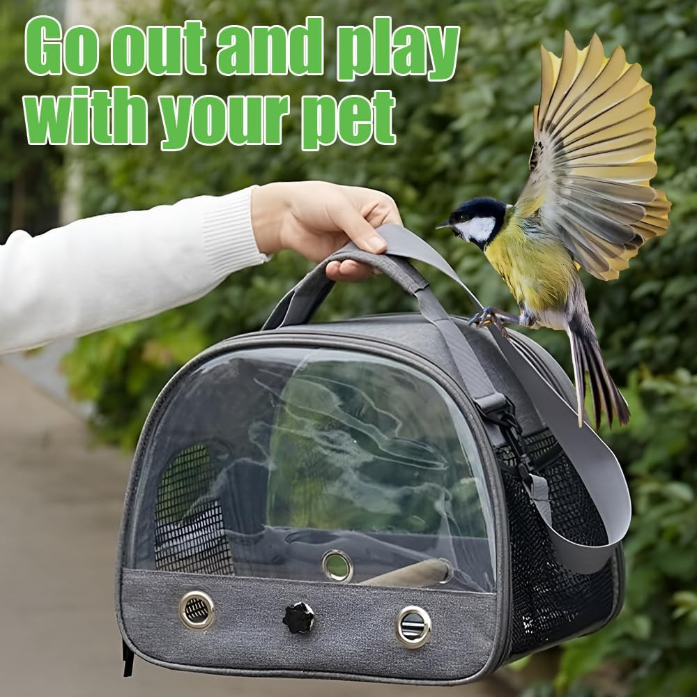 Bird Carrier Bag with Stand - Lightweight, Breathable Parrot Travel Cage, Portable Pet Transparent Bag (Grey) image number 1