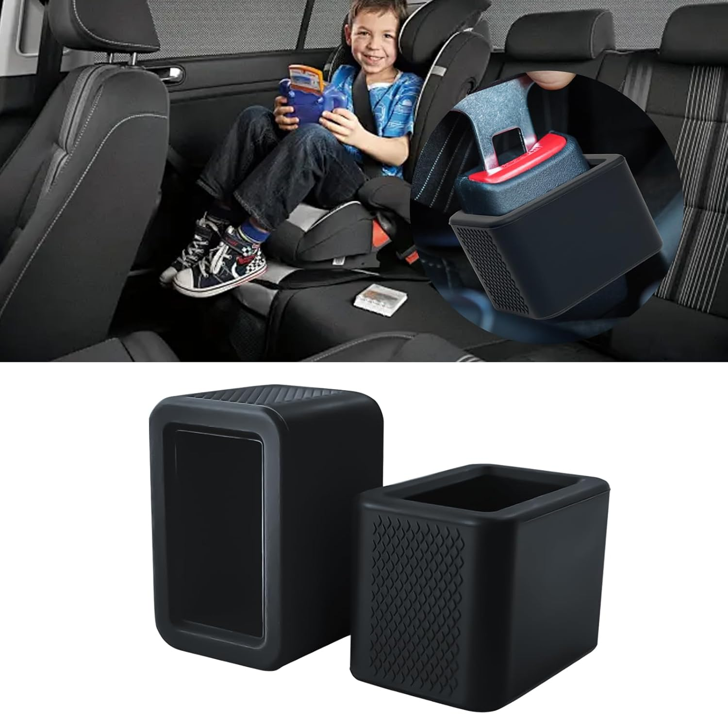 2 Pack Silicone Seat Belt Buckle Holder, Seat Belt Buckle Booster for Kids, Durable Silicone Material, Easy Access to the Buckles of Rear Seats, Car Accessories, Suitable for Most Car Models (Blue)