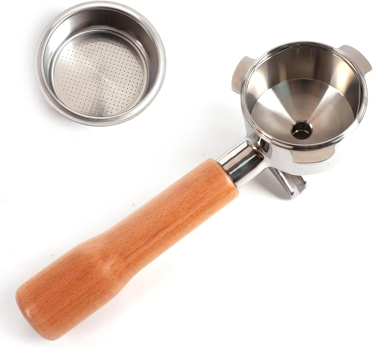 54Mm Coffee Permanent Filters Double Spout Splitter Portafilter Reusable Coffee Filters Wood Handle Compatible with Breville 870/880 (54Mm) image number 6