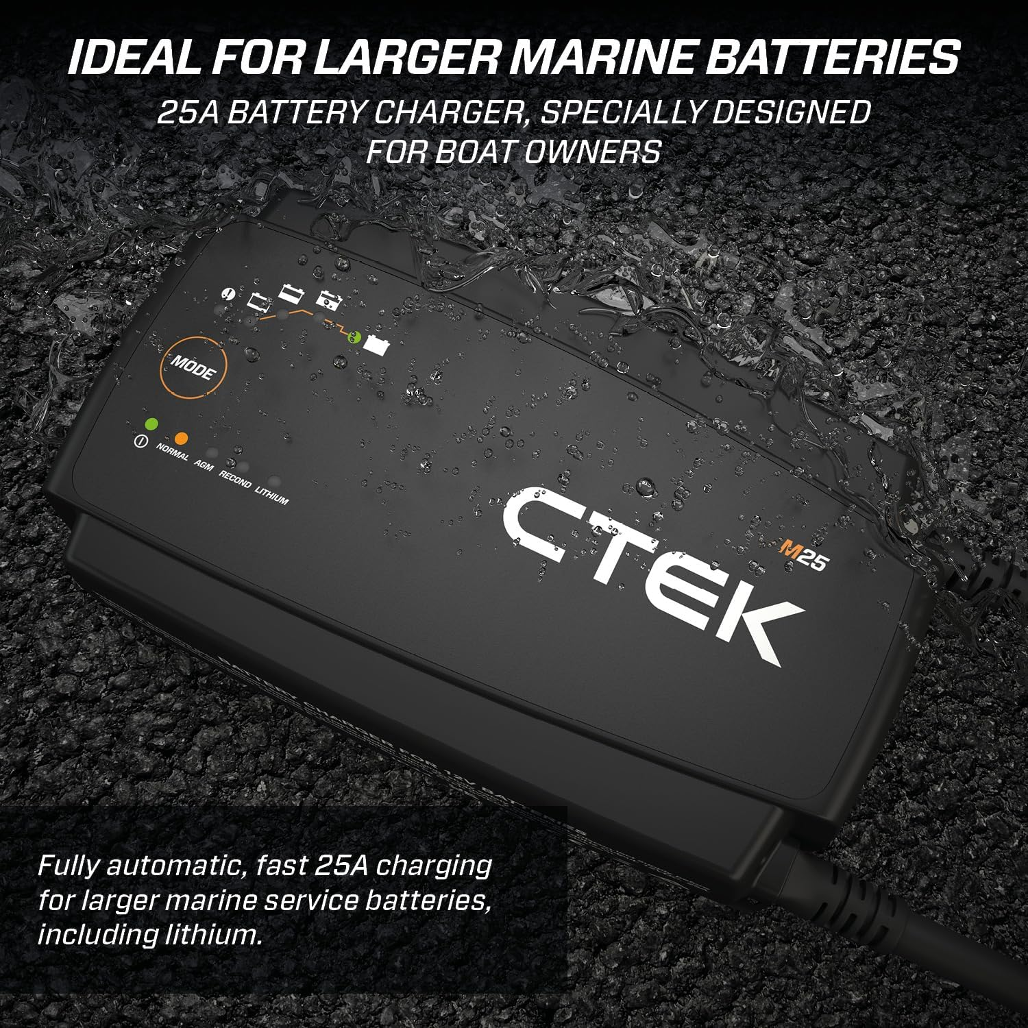 CTEK M25, Battery Charger and Power Supply 25A 12V for Larger Marine Batteries, Battery Tender and Maintainer, 12V Lithium Ion Battery Charger for Boats, with Reconditioning and AGM Modes image number 2
