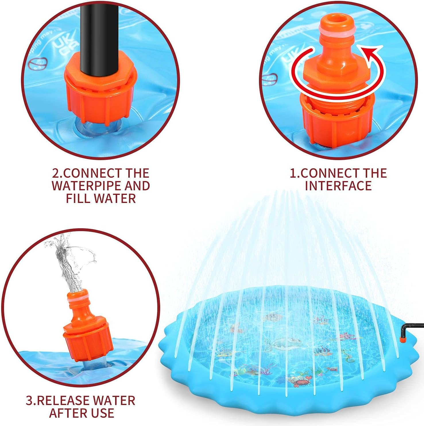 SOKA Large round Sprinkle and Splash Water Play Mat Sprinkle Splash Pad Summer Spray Inflatable Water Toy for Kids and Outdoor Garden Family Activities - Blue image number 3