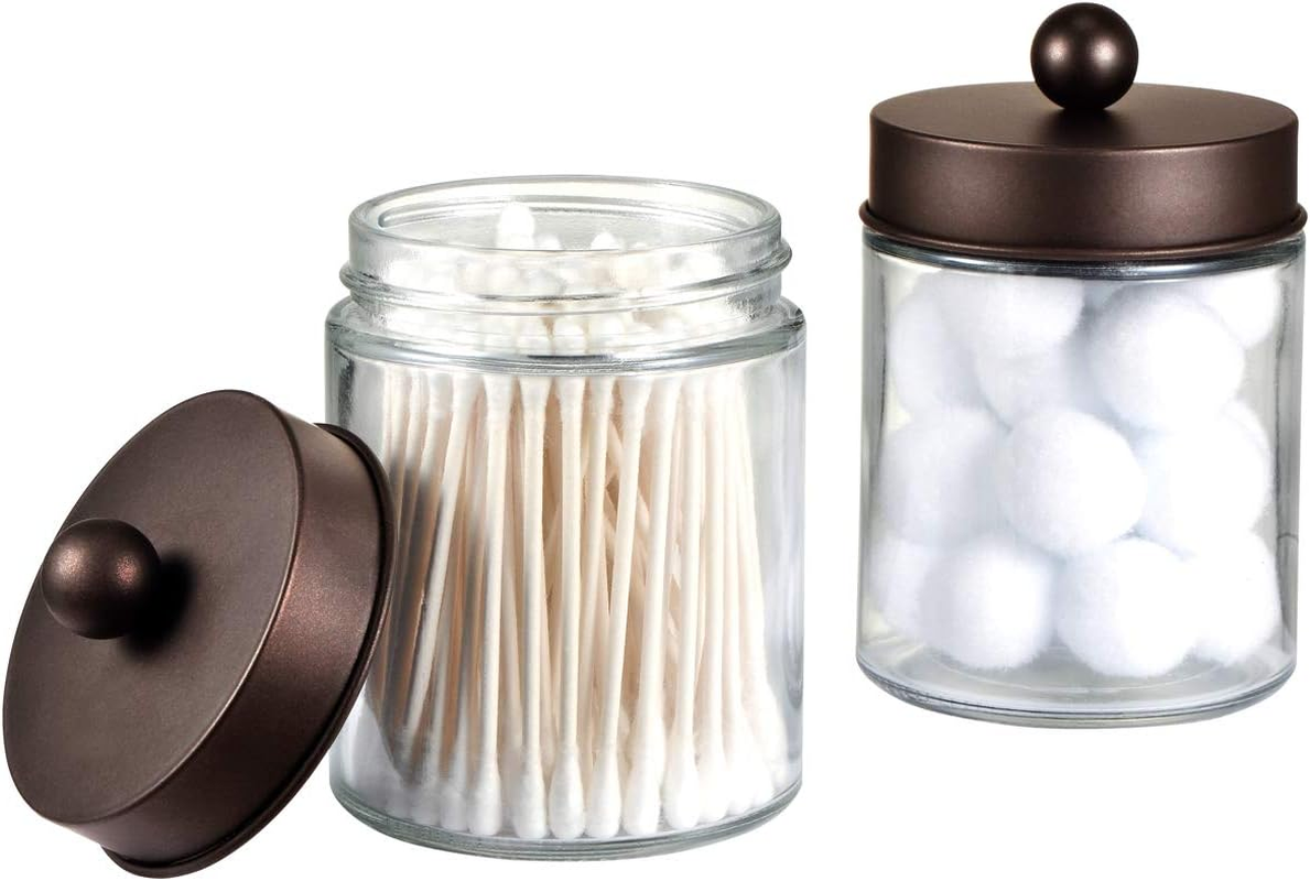 Amolliar 4Pc Apothecary Jars Bathroom Vanity Storage Organizer Set -Countertop Canister with Stainless Steel Lids &Cute Stickers - Qtip Dispenser Holder for Qtips,Cotton Swabs,Makeup Sponges (Bronze) - Brushed Nickel image number 4