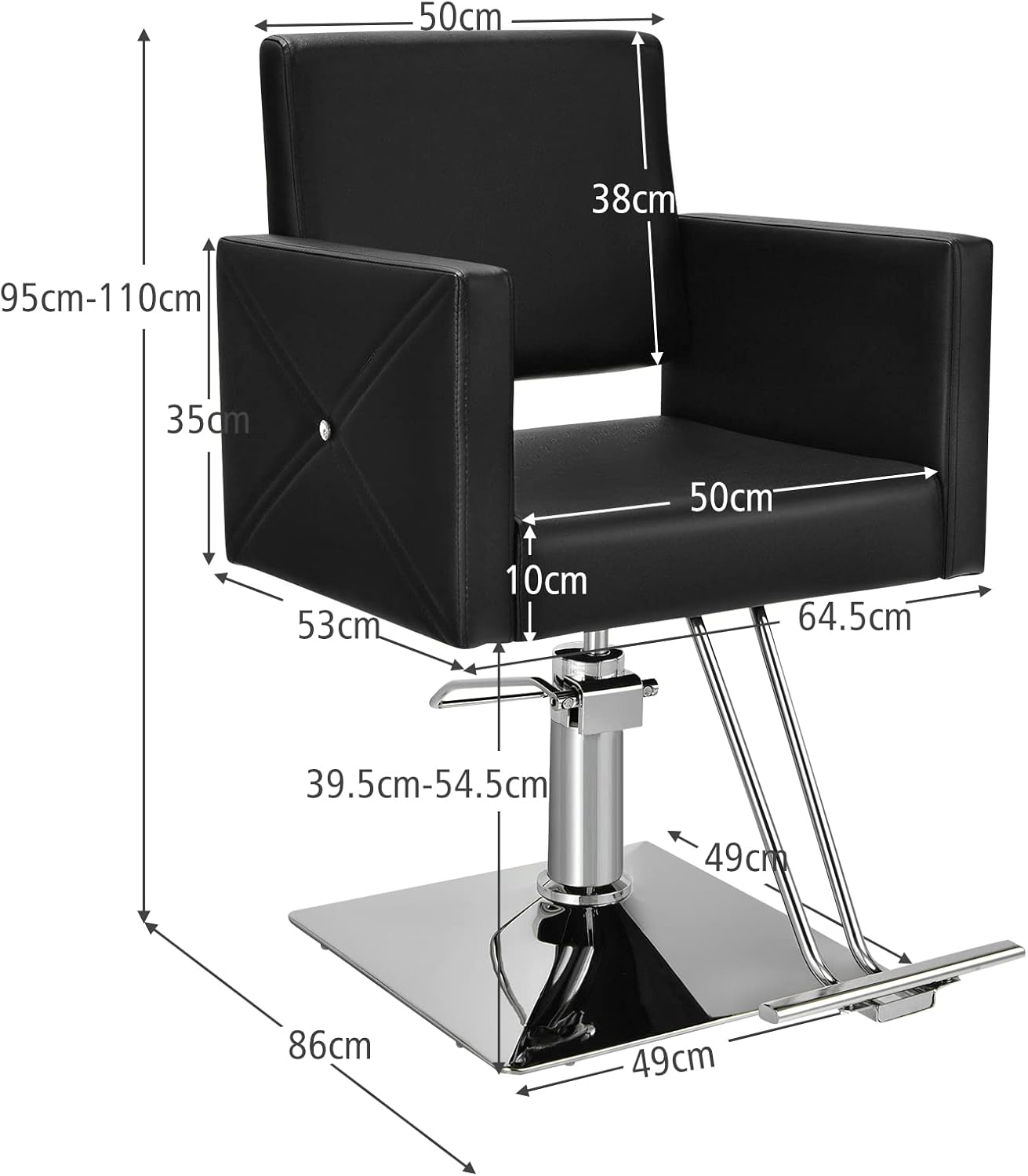 COSTWAY Barber Chair Hair Salon Styling Heavy Duty Hydraulic Pump Stylist Beauty Spa Shampoo Tattoo Equipment W/Electroplating Base, Armrests, Height Adjustable, 360&deg;Swivel, Load up 150KG Black image number 6