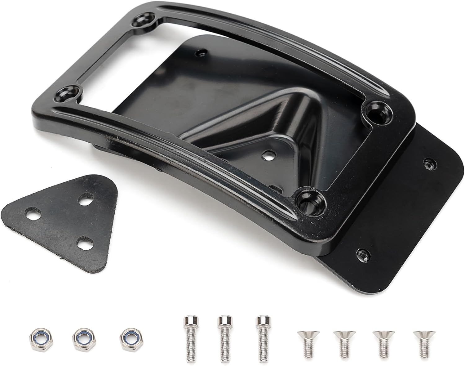 3148 Curved Laydown License Plate Mount with Frame Compatible with Harley Davidson 3 Hole Mount (Black) - Black image number 2