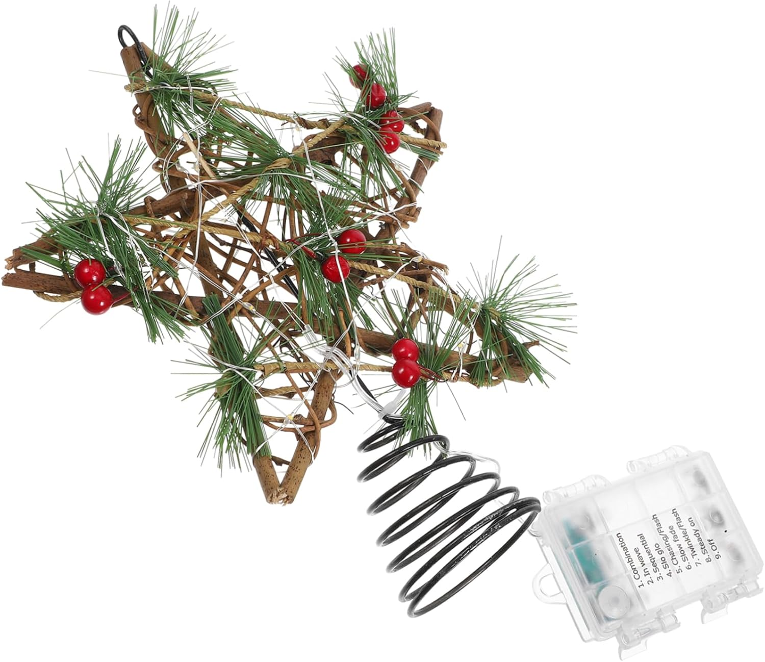 LED Wooden Christmas Tree Star Topper Five-Pointed Hollow Iron Ornament for Xmas Tree Adds Romantic Atmosphere