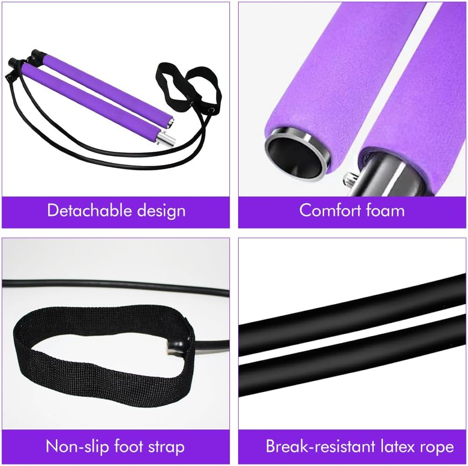 Pilates Bar Kit with Resistance Bands,Home Gym, Workout Kit for Body Toning, Multifunctional Pilates Bar for Women & Men,Yoga Fitness,Workout Equipment for Legs, Hip, Waist image number 6