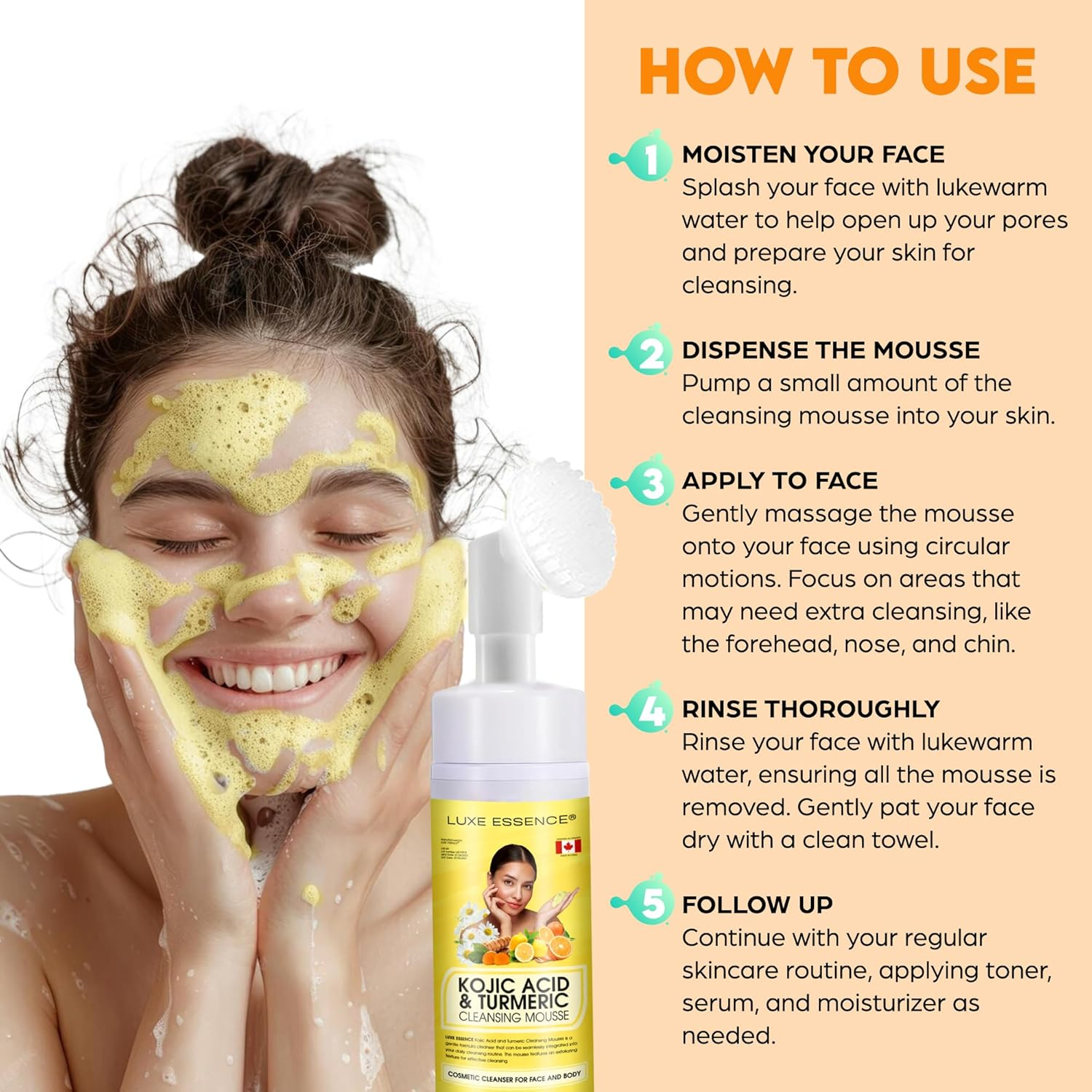 Premium Kojic Acid and Turmeric Mousse Cleanser 150Ml | Kojic Acid and Turmeric Infused Mousse Cleanser | Skin Brightening | Moisturizing and Hydrating | for Face and Body | Deep Clean for Men and Women and All Skin Types image number 4