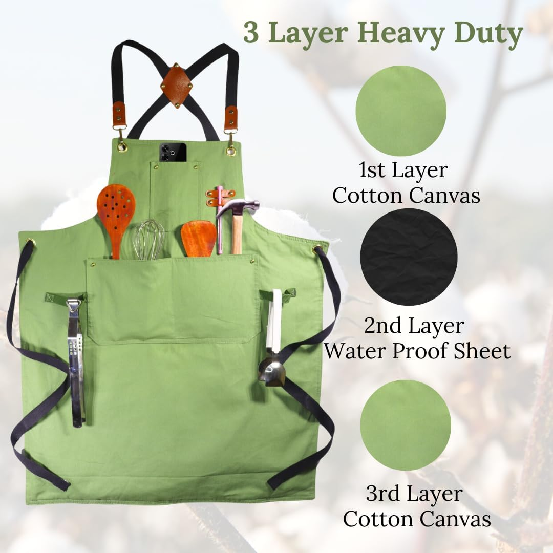 Heavy Duty Cotton Apron for Men & Women| Suitable for Home Kitchen | Triple Layer Waterproof Apron | Adjustable Strap for Chefs, Painters and Many More image number 6