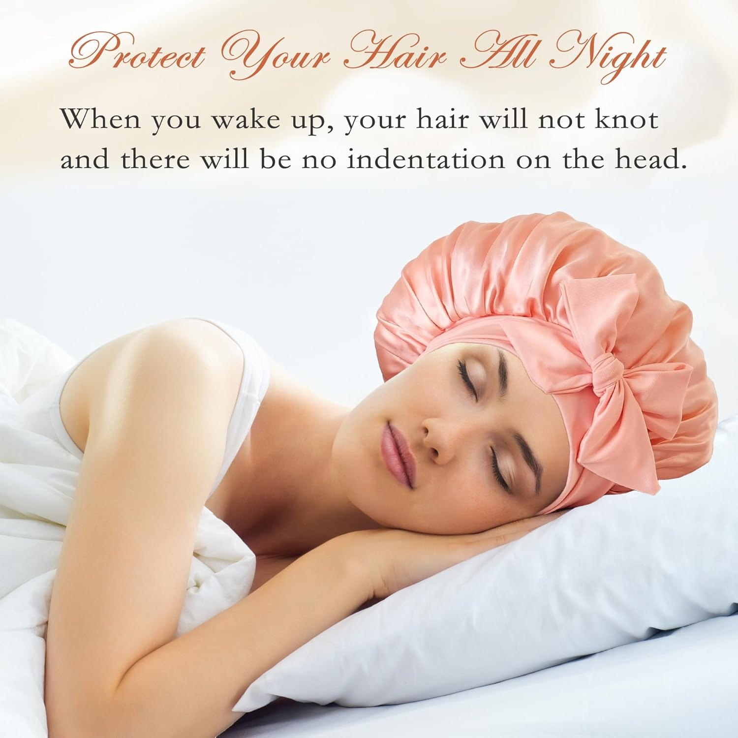 100% Mulberry Silk Bonnet for Sleeping Women, Real Silk Bonnet with Tie Band, Large Sleep Bonnets for Women, Double-Layer Sleep Cap for Braids Curly Hair image number 2