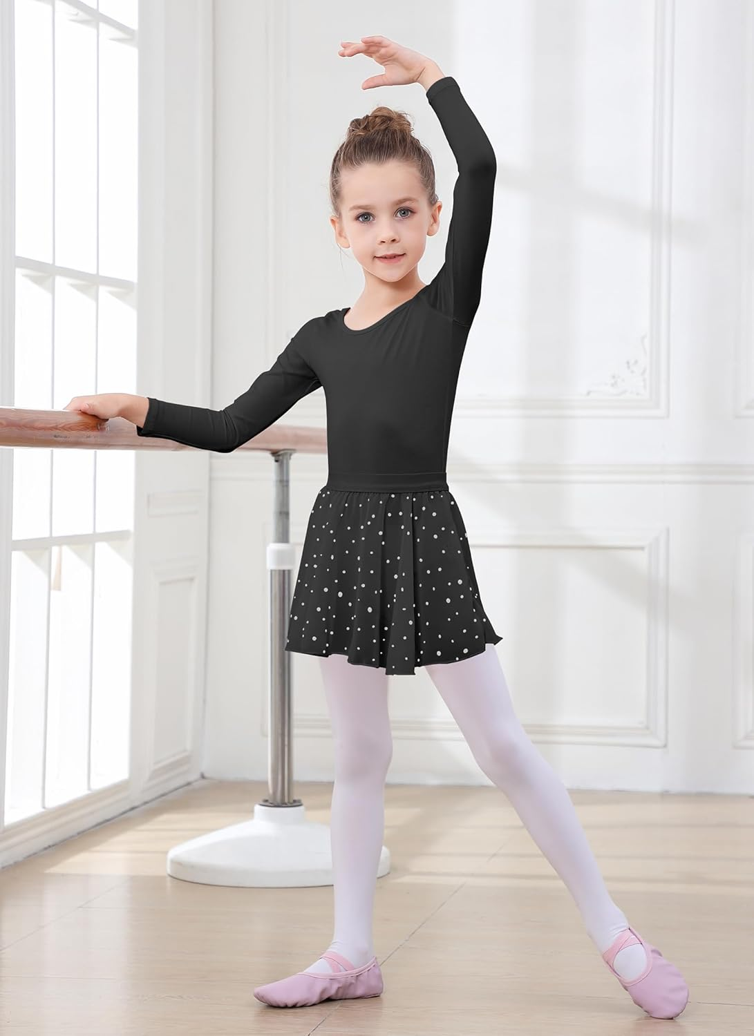 MERIABNY Ballet Leotards for Girls Long Sleeve Dance Leotard with Detachable Skirt for Aged 3-9 image number 1